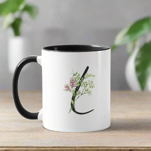 Mug LETTRE INITIALE Élégante L Feuilles botaniques flo