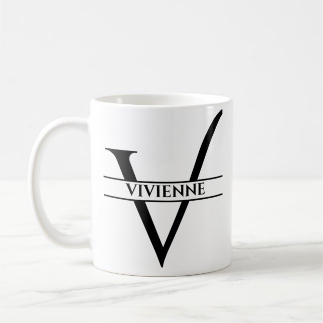 Mug Lettre initiale élégante personnalisée V (Gauche)