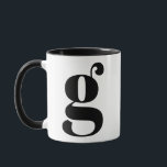 MUG LETTRE INITIALE G NOIR ET BLANC<br><div class="desc">Joli monogramme g moderne en noir et blanc. Si votre lettre préférée ne fonctionne pas sur cette tasse,  s'il vous plaît voir la collection de tasse monogramme pour la lettre que vous voulez ou contactez-moi.</div>