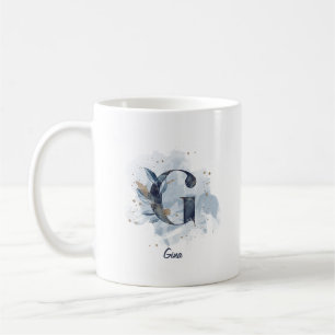 Mug Lettre initiale G personnalisée aquarelle bleue