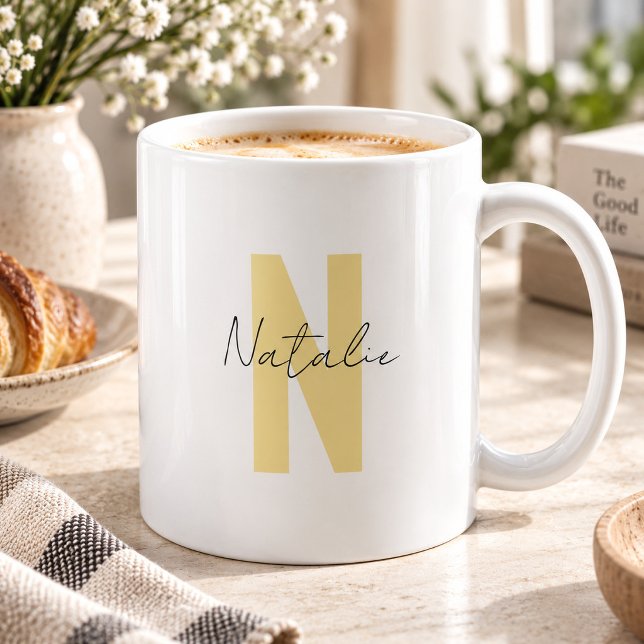 Mug Lettre initiale jaune élégante Monogramme simple n (Créateur téléchargé)