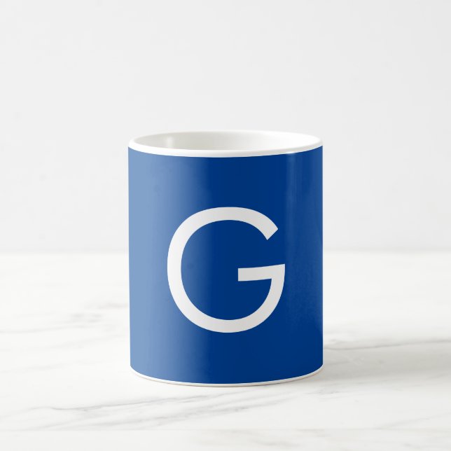 Mug Lettre initiale Monogramme Moderne Style Bleu (Centre)