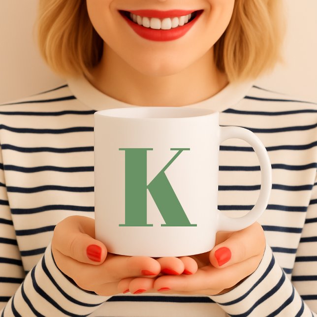 Mug Lettre initiale | Monogramme Moderne Tendance Sage (Créateur téléchargé)