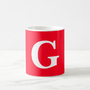 Mug Lettre initiale Monogramme Rouge Blanc Plaine Simp