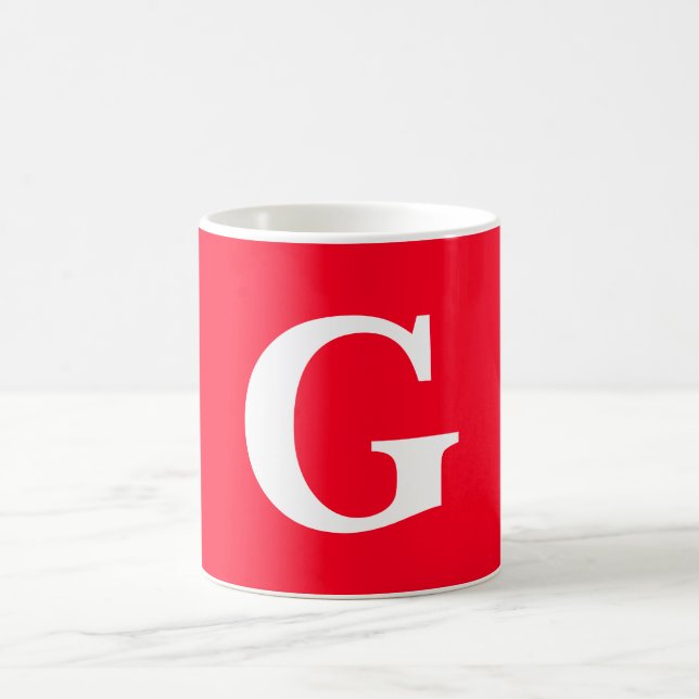 Mug Lettre initiale Monogramme Rouge Blanc Plaine Simp (Centre)