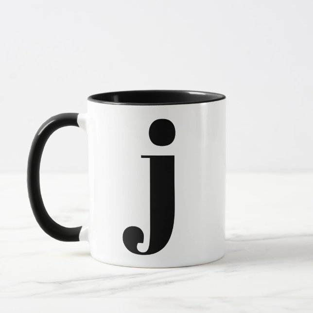 MUG LETTRE INITIALE MOYENNE J NOIR ET BLANC (Gauche)