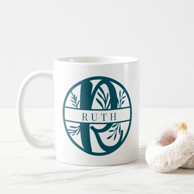 Mug Lettre initiale R | Monogramme Turquoise à éclats  (Avec donut)