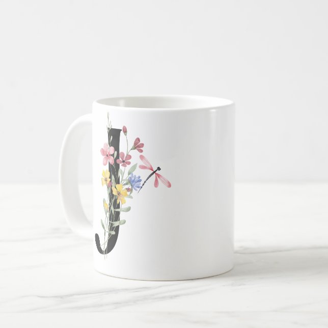 Mug Lettre J avec des fleurs (Devant gauche)