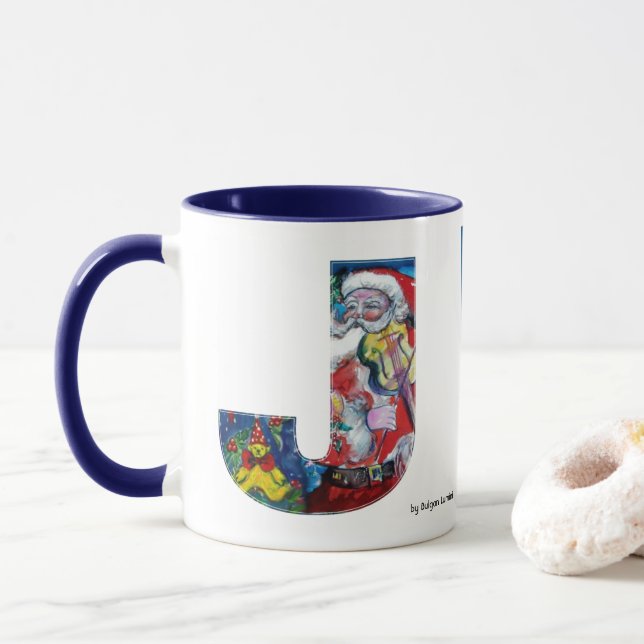 MUG LETTRE J DE NOËL / PÈRE NOËL AVEC MONOGRAM VIOLON (Avec donut)