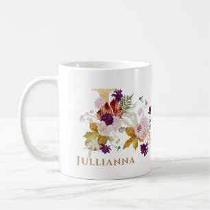 Mug Lettre J - Gold Floral Nom soeur collègue ami coll