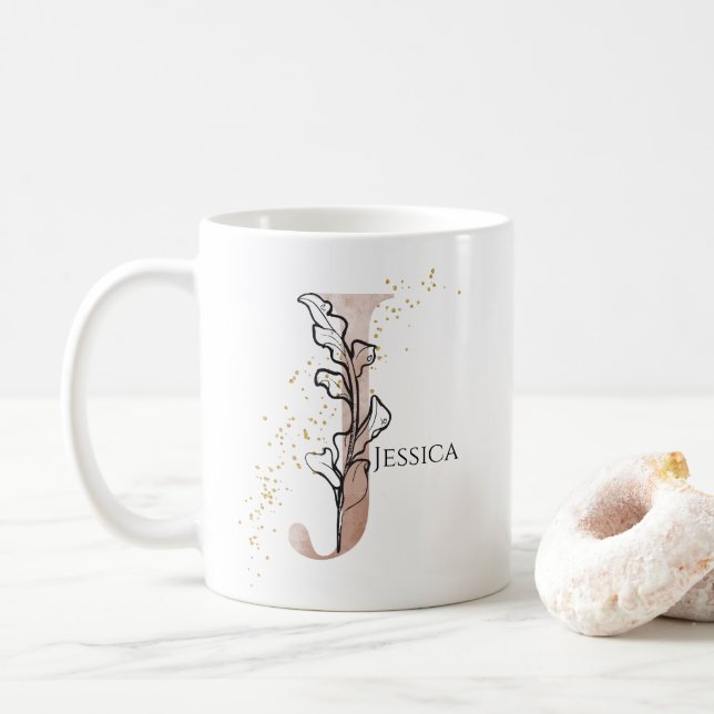 Mug Lettre J Moderne Initiale Monogramme Personnalisée (Avec donut)