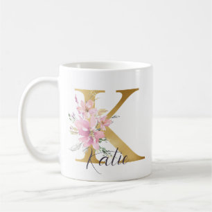 Mug LETTRE K Élégante Pink Floral Or