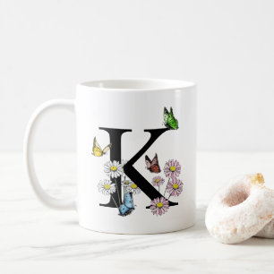 Mug Lettre K Floral Aquarelle Papillon Monogramme