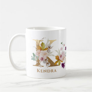 Mug Lettre K - Gold Floral Nom soeur collègue ami coll