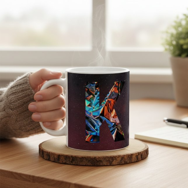Mug Lettre K Holographique Galaxie Cosmique Initiale (Créateur téléchargé)