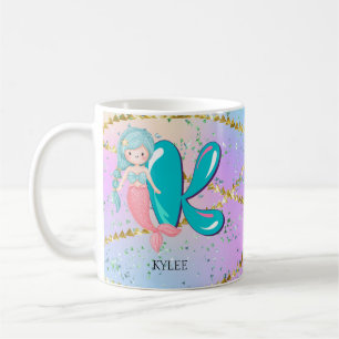 Mug Lettre K Monogramme Aquarelle mignonne Sirène