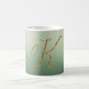 Mug Lettre K Pailletée Or Vert Olive