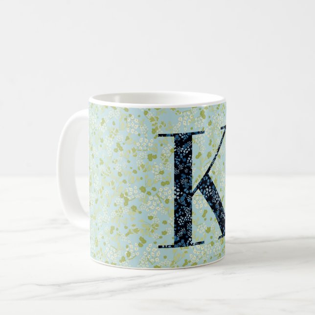 Mug Lettre K vert clair et bleu liberté (Devant gauche)