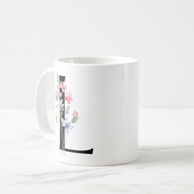 Mug Lettre L avec fleurs (Devant gauche)