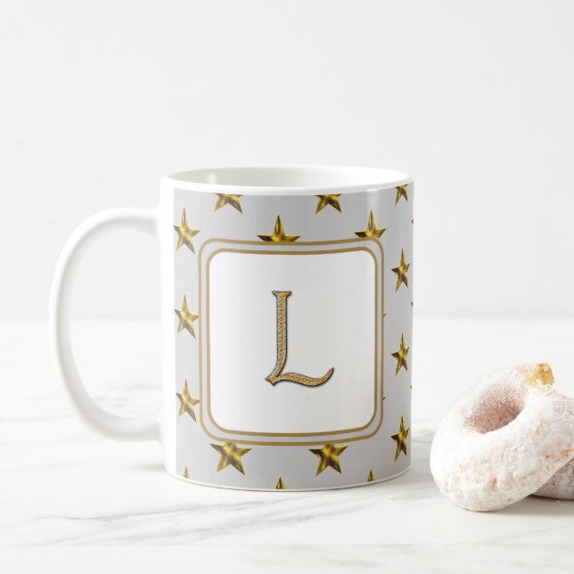Mug LETTRE L Étoiles D'Argent Accent Monogramme Initia (Avec donut)