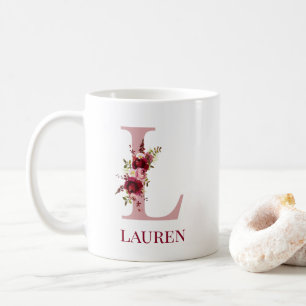 Mug Lettre L Floral Burgundy Blush