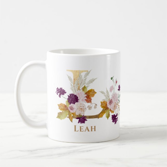Mug Lettre L - Gold Floral Nom soeur collègue ami coll (Gauche)