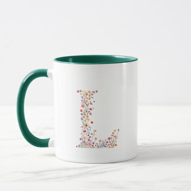 Mug Lettre L Monogramme Aquarelle Florale (Gauche)