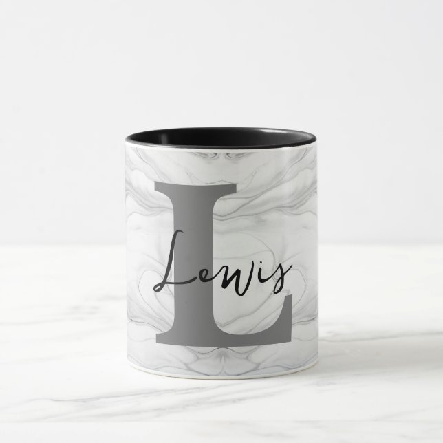 Mug Lettre L Monogramme en Marbre Moderne et Classique (Centre)