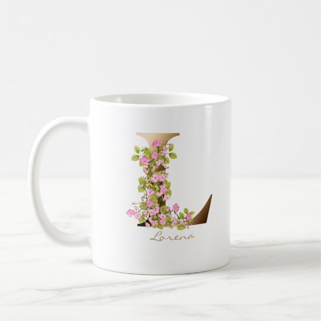 Mug Lettre L Monogramme or | Fleurs de cerisiers roses (Gauche)