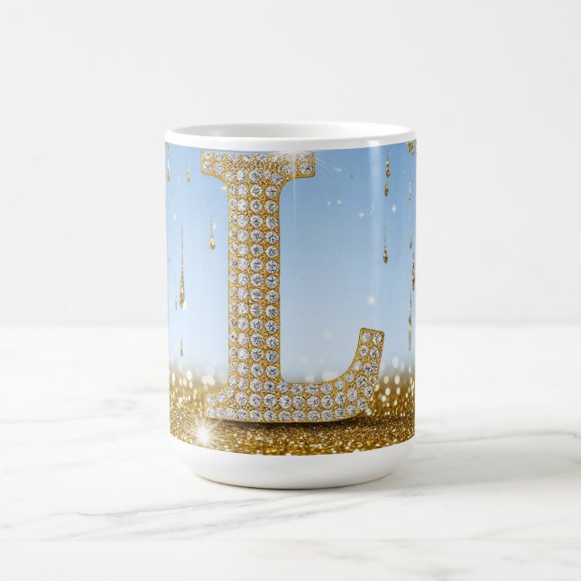 Mug Lettre L sur fond pailleté or avec éclat (Centre)