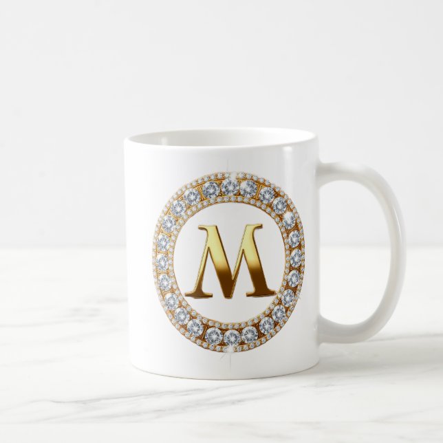 Mug Lettre M de monogramme sur fond de paillettes d'or (Droite)