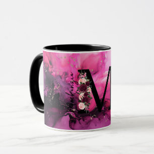 Mug Lettre M en marbre rose et pourpre