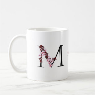 Mug Lettre M, Fleur de cerisier Monogramme Nom du sc