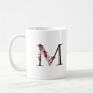 Mug Lettre M, Fleur de cerisier | Nom du script du mon