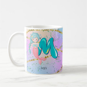 Mug Lettre M Monogramme Aquarelle mignonne Sirène