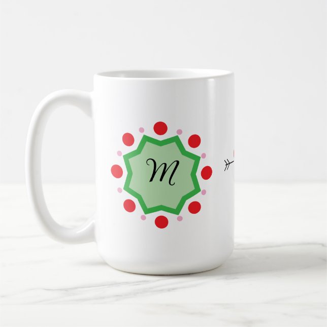 Mug Lettre M Monogramme Élégant – Emblème Vert avec Ro (Gauche)