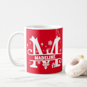 Mug Lettre M Noël Monogramme Nom initial Rouge  