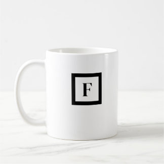 Mug Lettre minimaliste Monogramme F Café noir et blanc