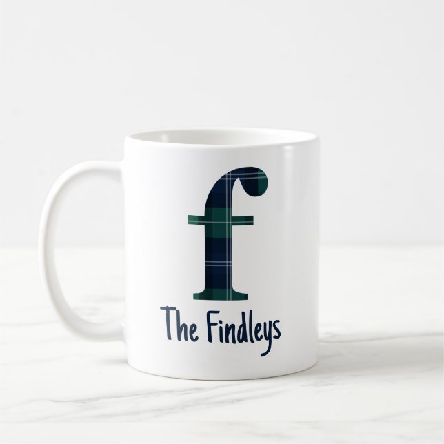 Mug Lettre minuscule f initiale et nom en Imprimé écos (Gauche)