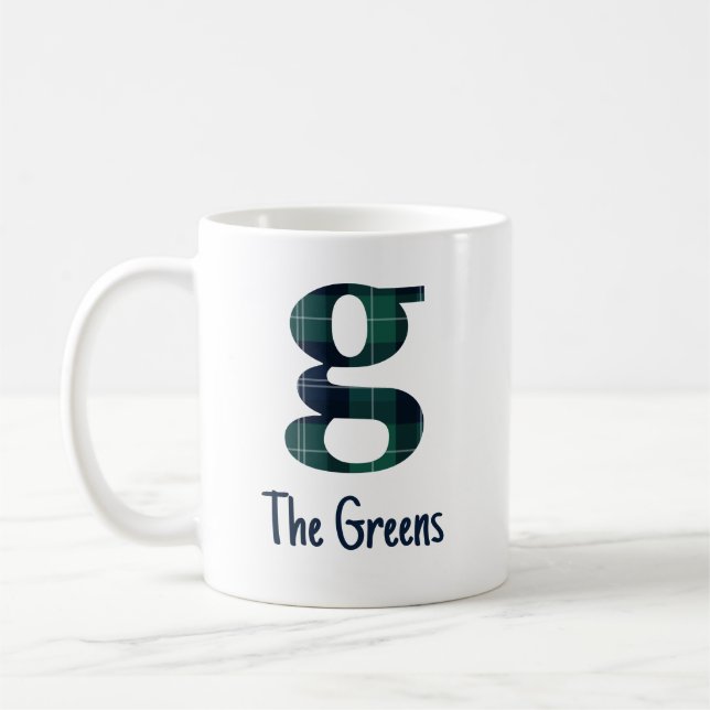 Mug Lettre minuscule g initiale et nom en Imprimé écos (Gauche)
