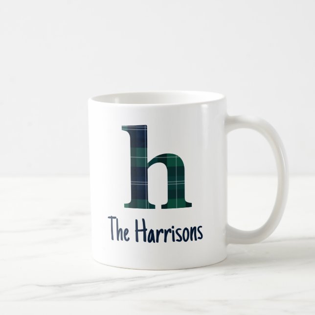 Mug Lettre minuscule h initiale et nom en Imprimé écos (Droite)