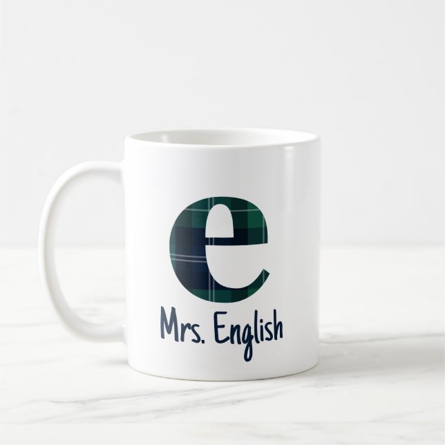Mug Lettre minuscule initiale e et nom en vichy (Gauche)
