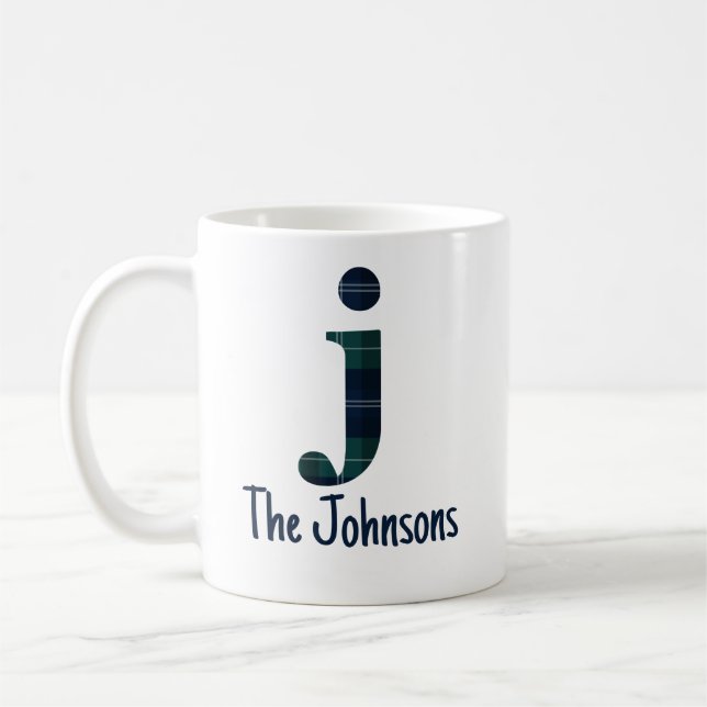 Mug Lettre minuscule j initiale et nom en Imprimé écos (Gauche)
