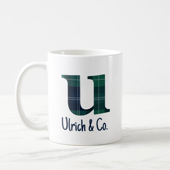 Mug Lettre minuscule u initiale et nom en Imprimé écos (Gauche)