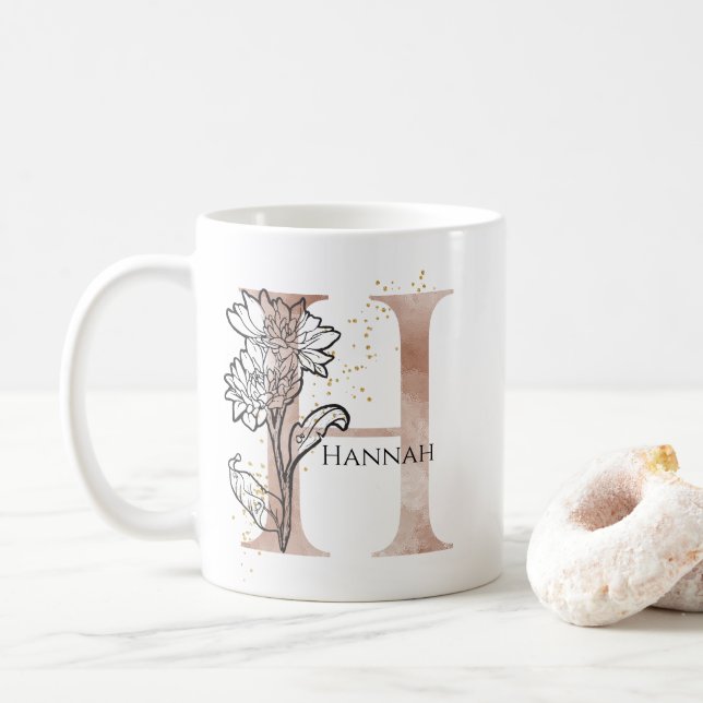 Mug Lettre moderne initiale H Boho personnalisée (Avec donut)