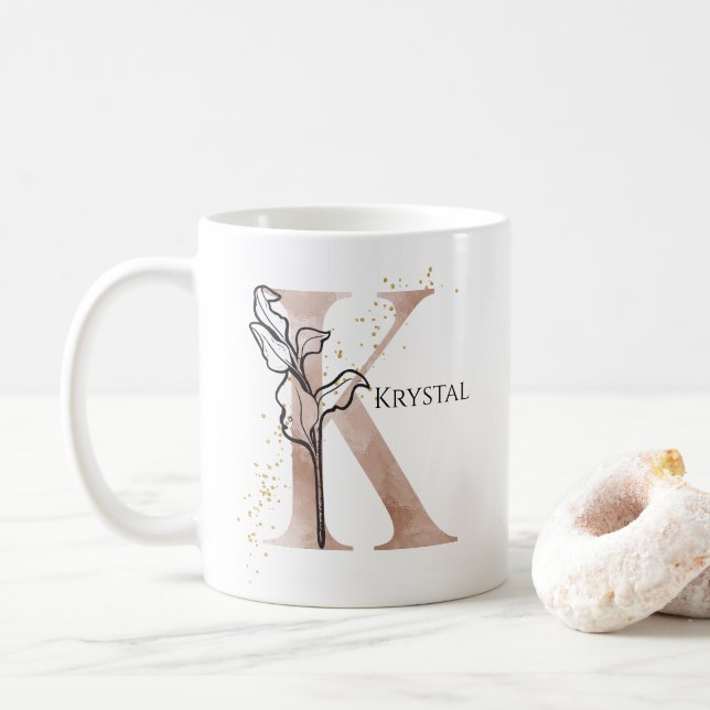 Mug Lettre moderne initiale K Boho Personnalisée (Avec donut)