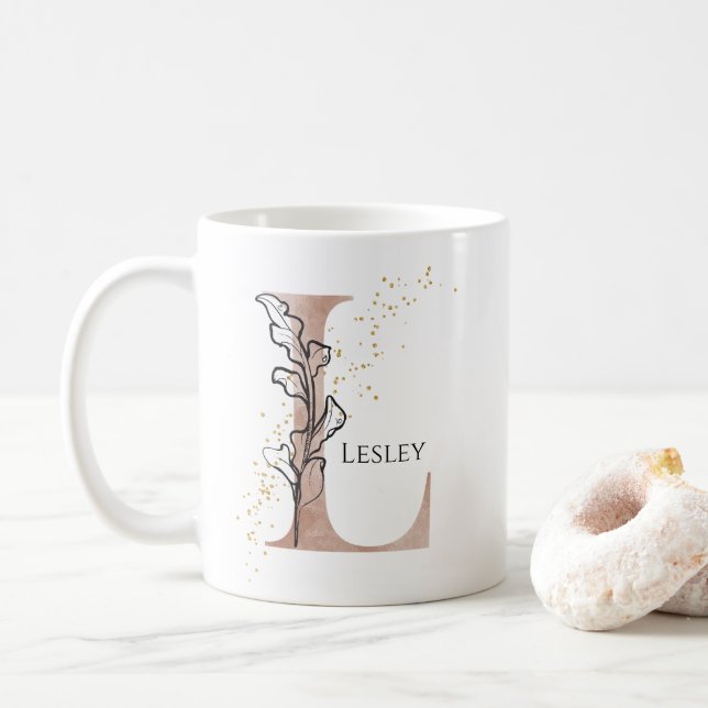 Mug Lettre moderne initiale L Boho personnalisée (Avec donut)