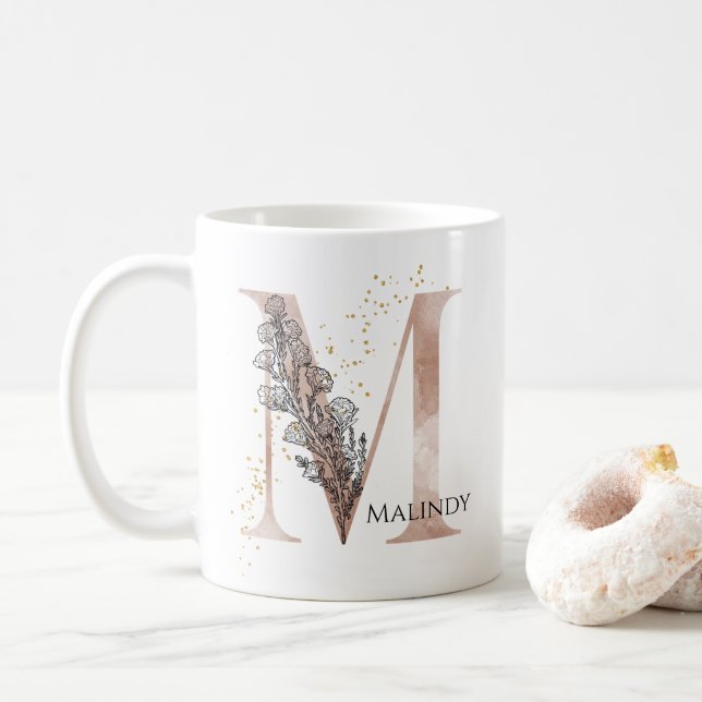 Mug Lettre moderne initiale M Boho Personnalisée (Avec donut)