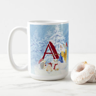Mug Lettre monogramme A Joyeux Noël Angel Snowman