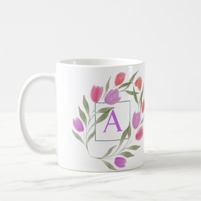 Mug Lettre monogramme A Noir & Blanc avec fleurs (Gauche)